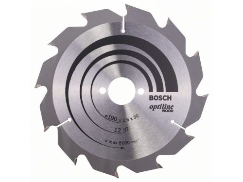 BOSCH Fűrésztárcsa fához 190 x 30 x 2,6 mm / 12T Optiline Wood ATB