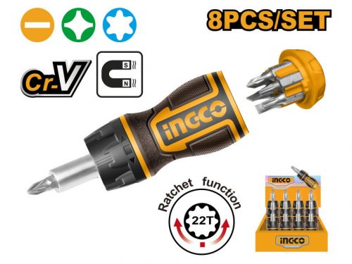 INGCO Racsnis csavarhúzó készlet 8 részes CrV