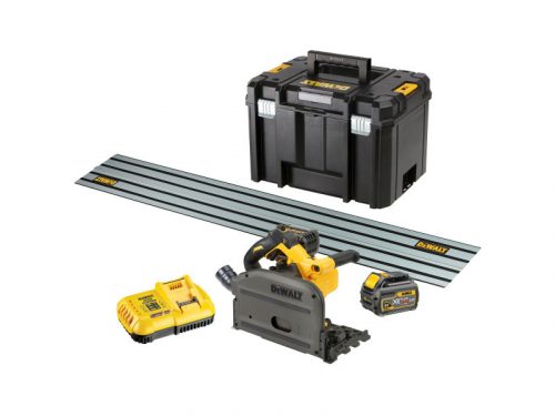 DEWALT Akkus merülő körfűrész 54 V szénkefe nélküli (2 x 6,0 Ah akku + töltő + sín) DCS520T2R