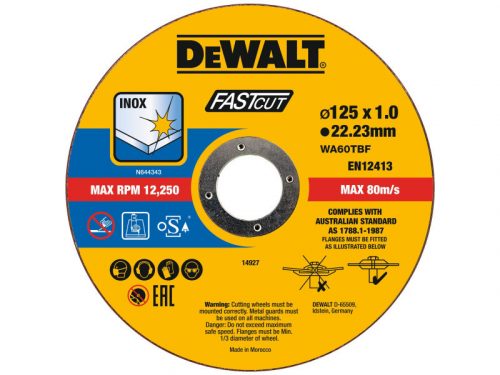 DEWALT Vágókorong fémre 125 x 1,0 x 22,2 mm inox WA60TBF vödrös kiszerelés (100 db)