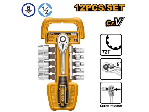 INGCO Dugókulcs készlet 12 részes 1/2" 10-24 mm CrV