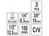 YATO Dugókulcs adapter készlet 3 részes 1/4" Hex -> 1/4", 3/8", 1/2" négyszög CrV