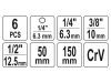 YATO Dugókulcs adapter készlet 6 részes 1/4" Hex -> 1/4", 3/8", 1/2" négyszög CrV