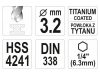 YATO Csigafúró 3,2 x 85/36 mm HSS-TiN bit befogású