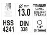 YATO Csigafúró 13,0 x 151/101 mm HSS-TiN bit befogású