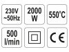 YATO Elektromos hőlégfúvó + tartozékok 550 °C 2000 W