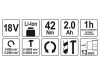 YATO Akkus ütvefúró-csavarozó 42 Nm szénkefe nélküli 18 V Li-Ion (1 x 2,0 Ah akku + töltő)