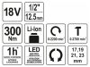 YATO Akkus ütvecsavarozó 1/2" 300 Nm 18 V Li-Ion (akku + töltő nélkül)