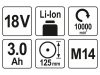 YATO Akkus sarokcsiszoló 125 mm 18 V Li-Ion (2 x 3,0 Ah akku + töltő)