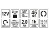 YATO Akkus sarok ütvecsavarozó 3/8" 45 Nm 12 V Li-Ion (1 x 2,0 Ah akku + töltő)