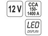 YATO Akkuteszter 12V digit CCA 150-1400A